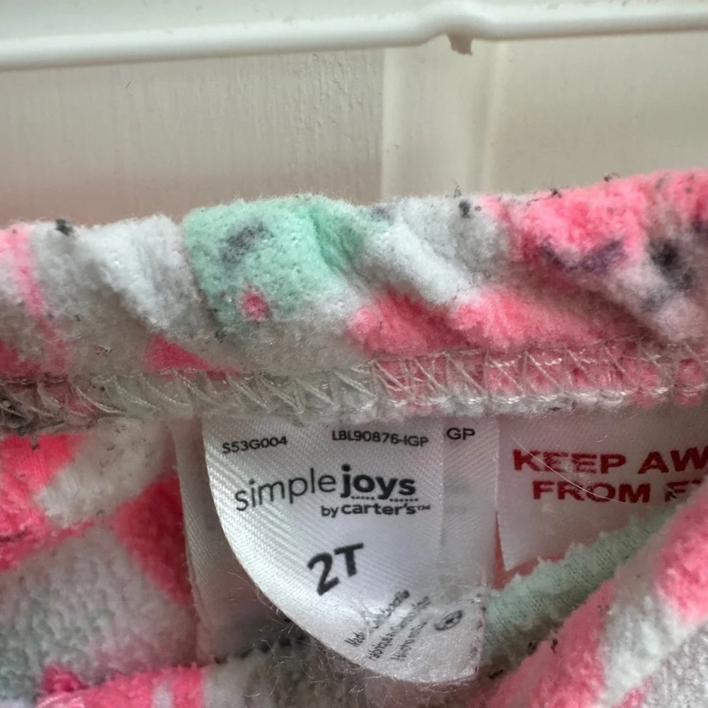 Carter’s 2T Girls White, Pink & Green Dog Fleece Pajama Pants